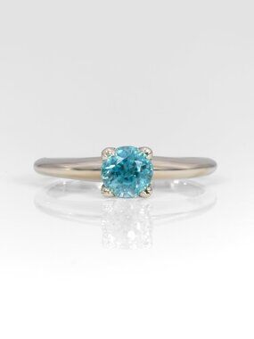 Estate 1Ct Round Cambodian Blue Zircon Classic Solitaire Ring in Solid 10K Gold